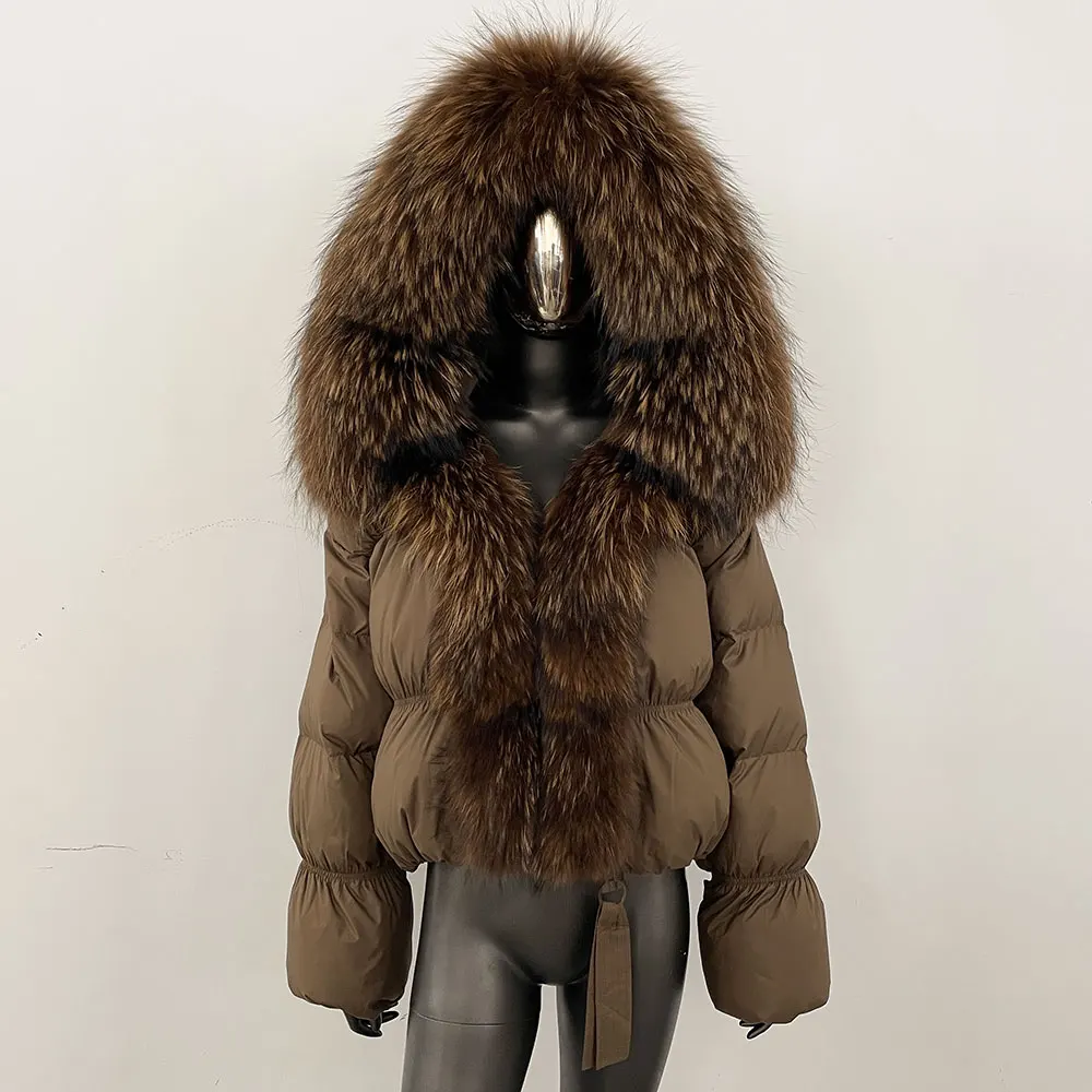 Manteau en duvet de canard blanc pour femme, veste en fourrure véritable, optique naturelle, grand col en fourrure de renard, parka bouffante adt, chaud, hiver, nouveau