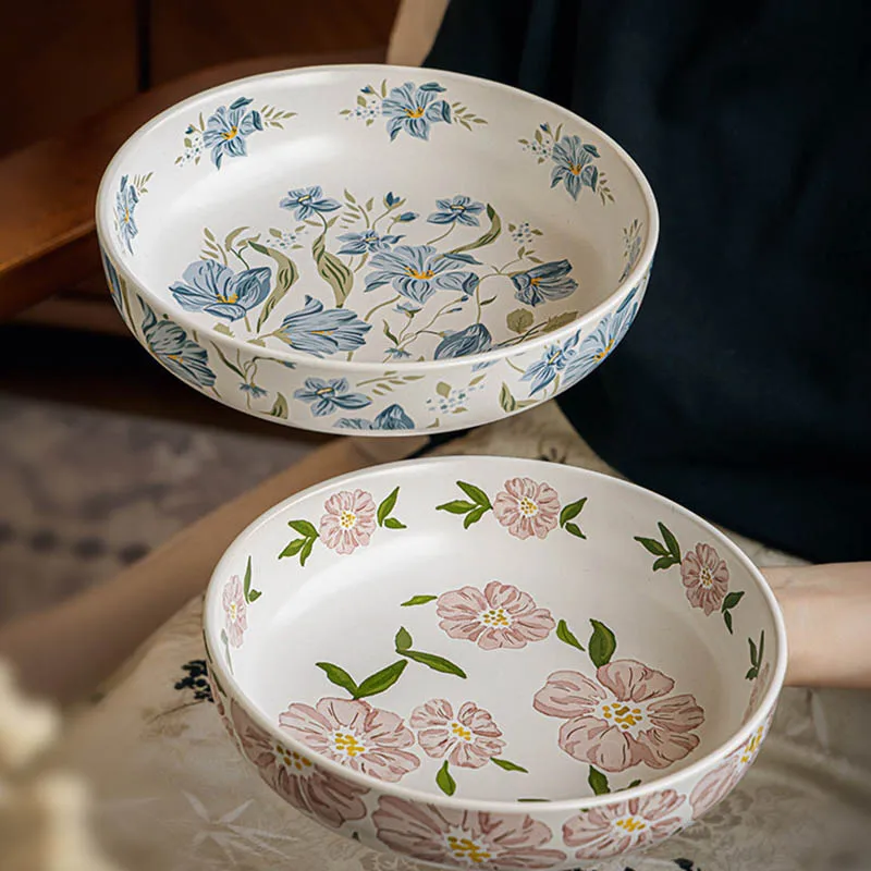 

Salad Plate High-Temperature Decal Ceramics Tableware Bowl Kitchen Tableware Creativity Deep Dish Yogurt Bowl Large Capacity