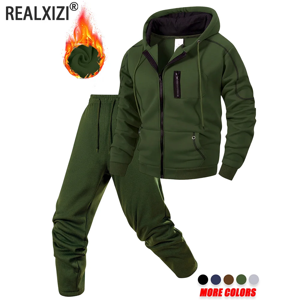 Men's Sportswear Set for Spring and Autumn Sporty Casual Jacket + Sport Pants Jogging Suit Hooded Sweatshirt Pant Tracksuits