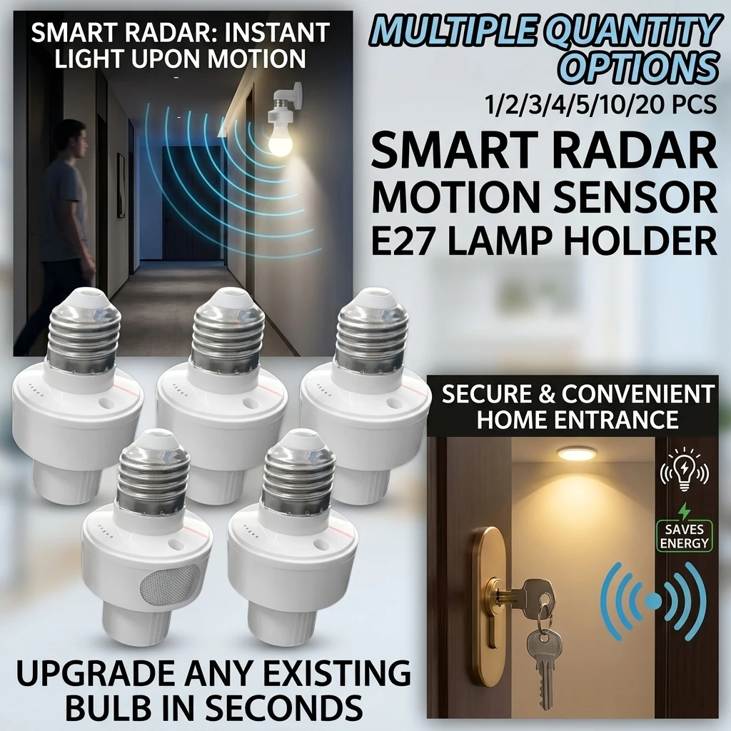 Smart Radar Motion Sensor E27 Lamp Holder Adjustable Human Body Induction Light Socket Auto On/Off Energy Saving Light Adapter