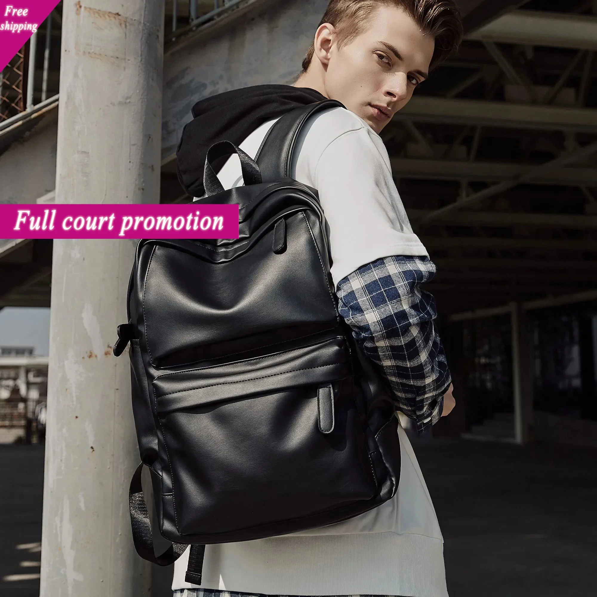 

PU Leather Men Leather School Backpack Bags 15.6inch Laptop Fashion Waterproof Travel Casual Book Bag Male Boy Mochila