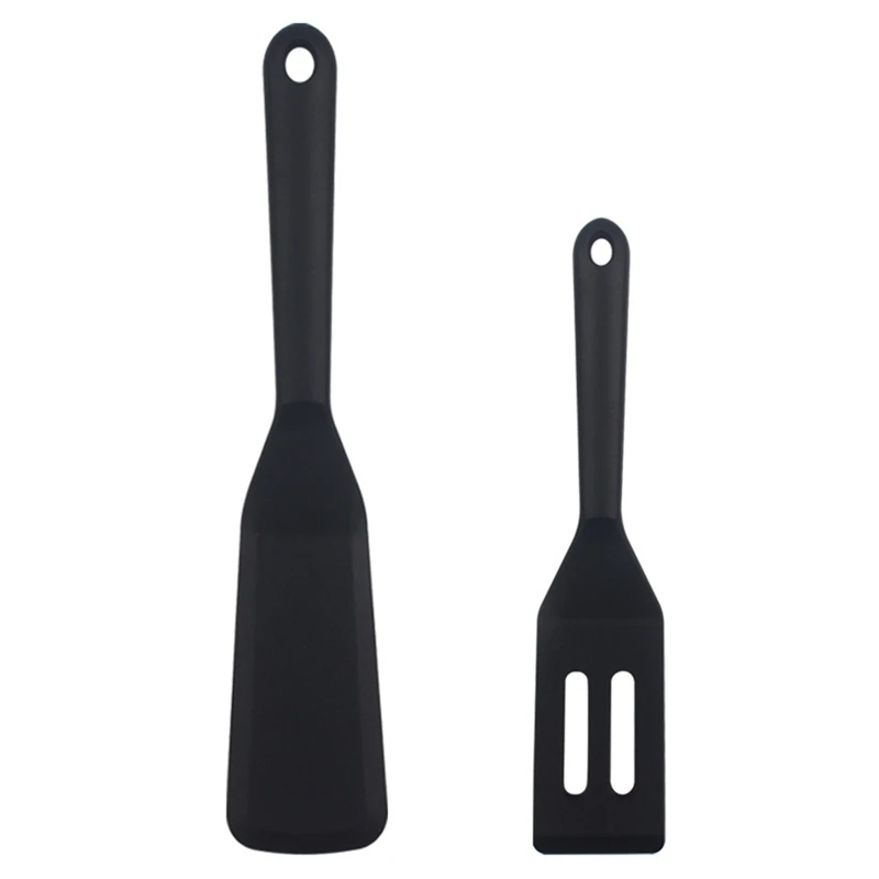 

2 Piece Favorite Spatula Slotted Spatula Fits All Silicone Serving Spatula Black Silicone Shovel Set