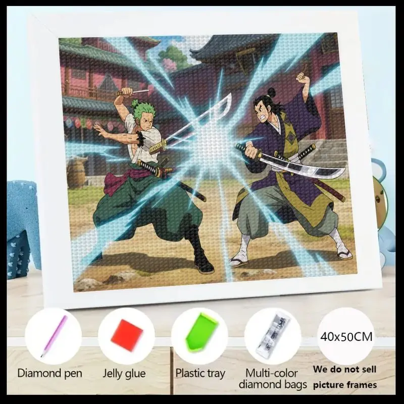 

1 шт. 5D DIY Full Drill Diamond Painting Kit, One Piece Roronoa Zoro и Ryuma Epic Sword Fight Anime Manga Art, Crystal Rhinestone