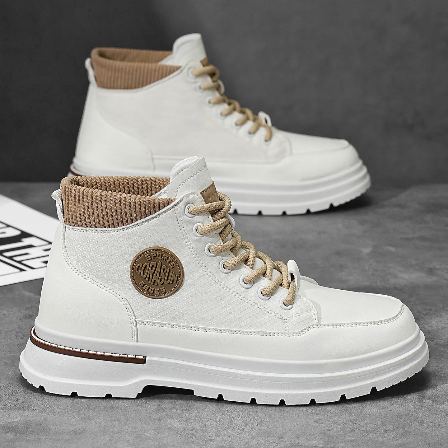 

Мужские высокие повседневные рабочие ботинки больших размеров для спорта и отдыха, студенческие, осенне-зимние, новинка, корейский стиль