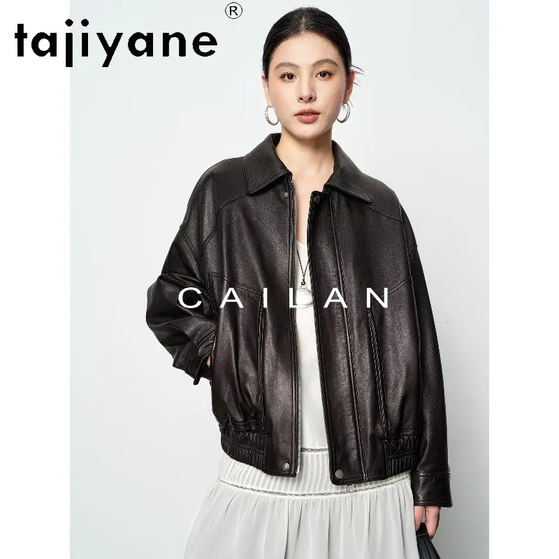 TAJIYANE Genuine Leather Jacket Women Vegetable‑Tanned Sheepskin Leather Coat Short Black Jackets Thin Outerwear Spring Jaqueta