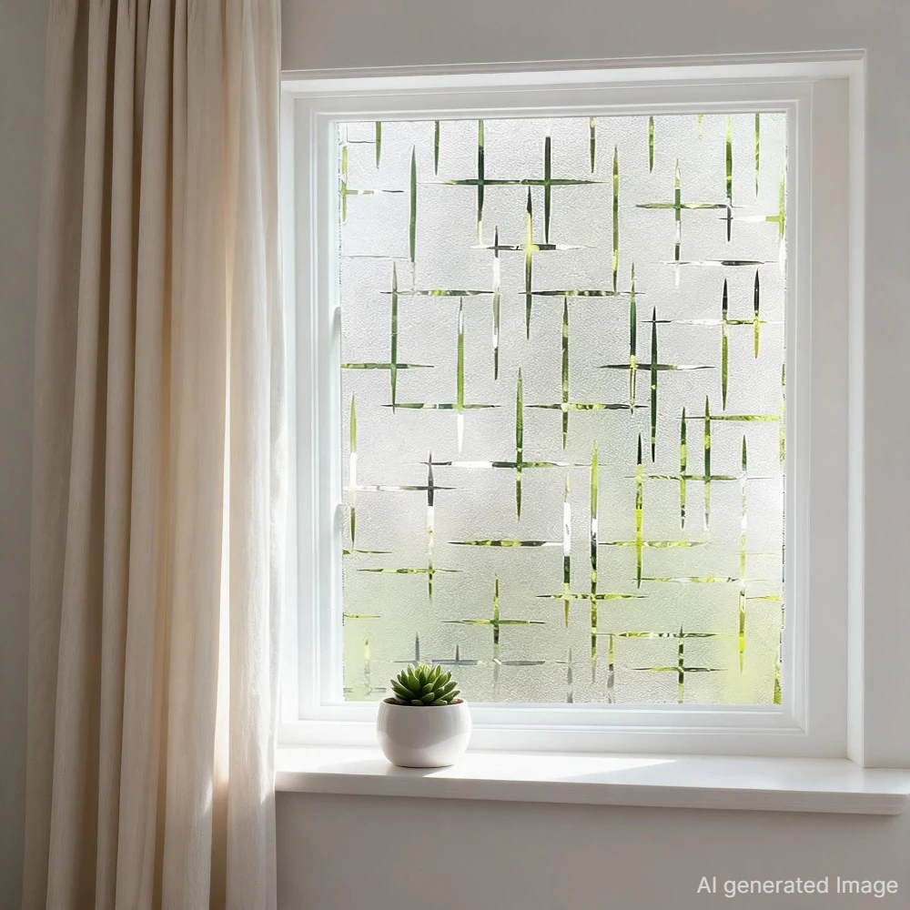 Frostglas-Sichtschutzfolie, UV-Blockierung, statisch haftend, nicht klebend, Kreuzmuster, dekorative Abdeckung für Glastüren, Zuhause, Büro, 2028