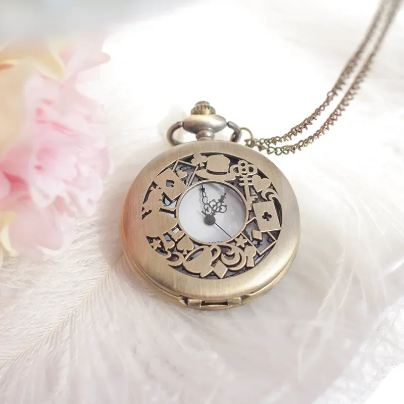 The Middle Ancient Times Style Brass Color Carving Multiple Patterns Can Open Pocket Watch Necklace Women Leisure Daily Necklace