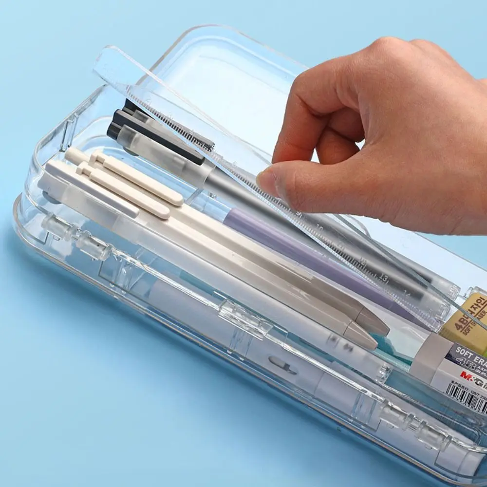 Sticker Acrylic Pencil Case Double-layer Large-capacity Stationery Organizer Transparent Japanese Pen Box Student