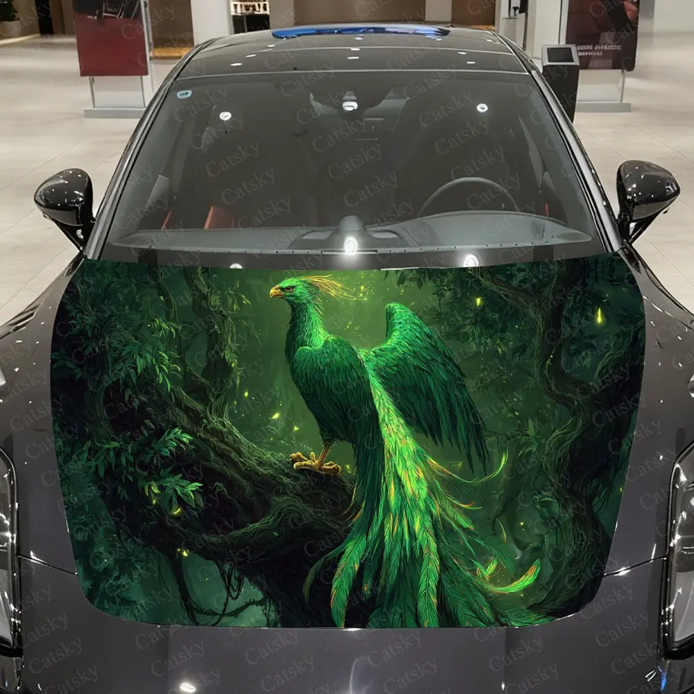 

Forest Speech Flowing Light Green Bird Car Vinyl Wrap, PVC Waterproof Car Hood Sticker, Self-Adhesive Scratch-Resistant Stickers