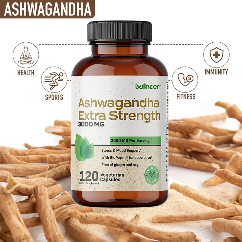 Ashwagandha Helps with Stress and Mood, Supports Overall Immune Health - Non-GMO, Vegetarian Capsules