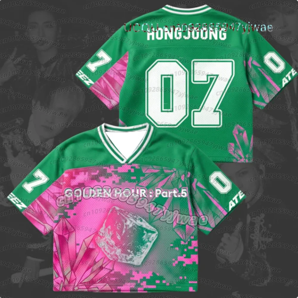 26 Sommer Herren Damen Kurzarm Chrysalis Golden Hour Part 5 Album ATEEZ Mixed Mesh Jersey Kpop Jersey Eltern-Kind T-Shirt – Detail 5