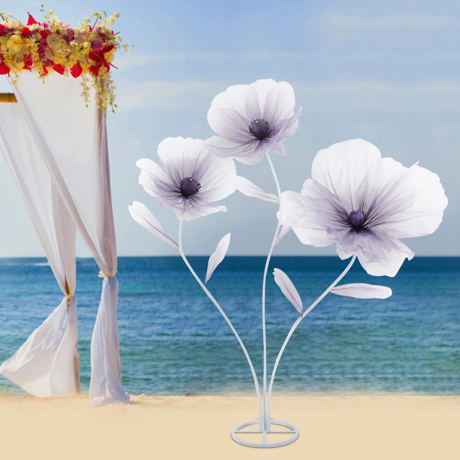 

3pcs Three-headed Artificial Wedding Flowers Iron Base Stable Durable Tear-Resistant Romantic Gradient Purple Floral Arrangement