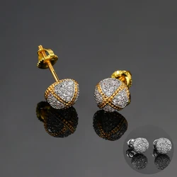 Hemispherical Style Chunky Cross Iced Out CZ Stud Earrings for Men Women Hip Hop Rock Piercing Ear Earings Punk Jewelry OHE160