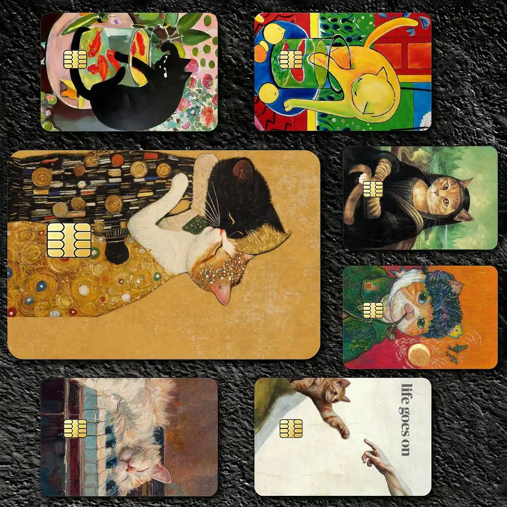 

Funny Artistic Cat Painting Credit Card Skin Stickers For VISA Bank Bus Metro Access Card Protective Film Cover Sticker