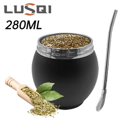 LUSQI 1PC Stainless Steel Mate Argentino Maté Cup Double Layer Maté Tea Maté Cup With 1 Straw Spoon And 1 Wooden Tea Scoop