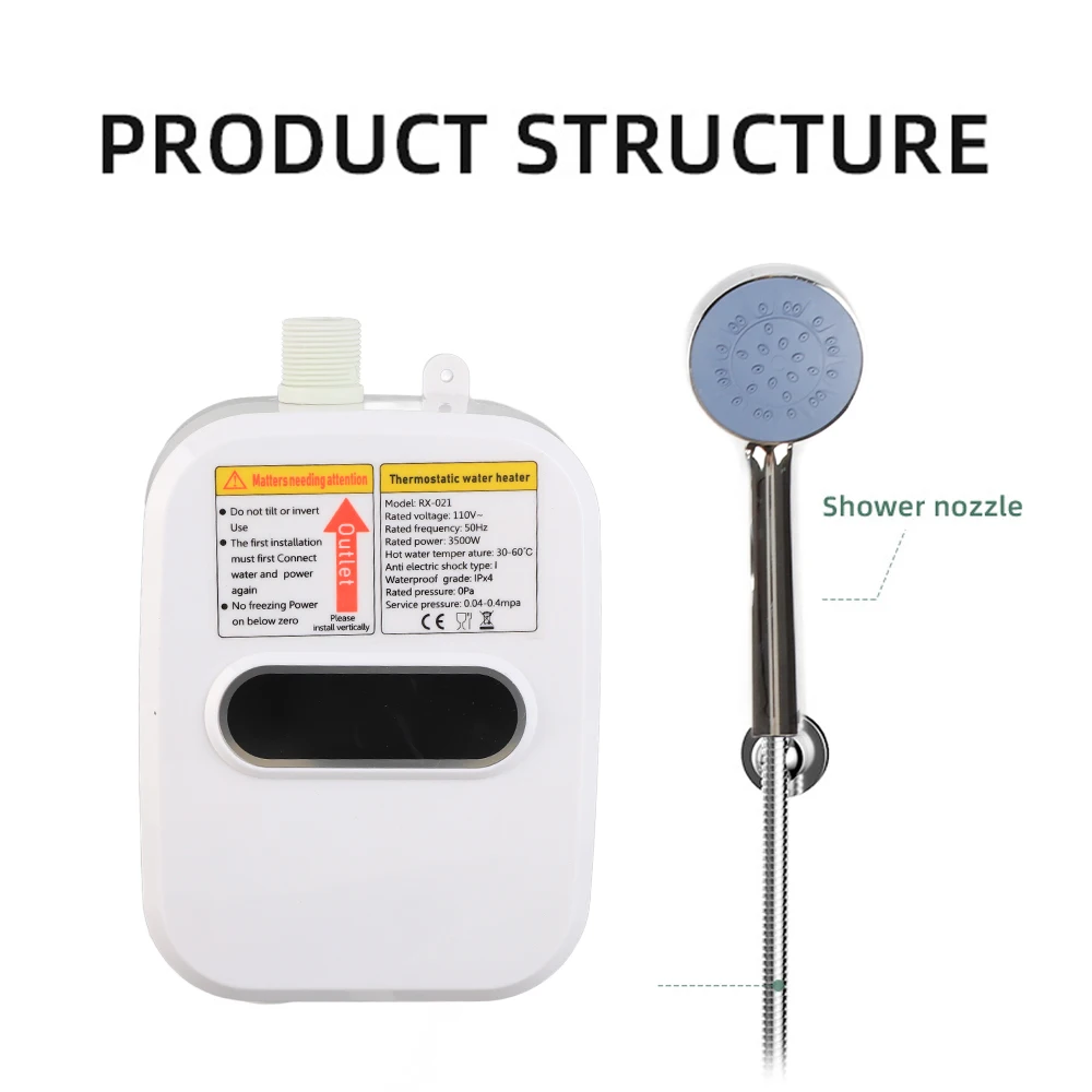 Small Instant Electric Water Heater LCD Temperature Display IPX4 Quick Heating Shower Water Heating Device Set