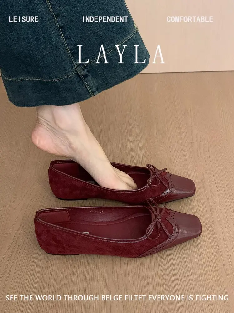 Damen Loafer mit eckiger Zehenpartie und Schleife, flache Schuhe im französischen Stil, weiche Sohle, flache Slip-Ons für Freizeit, Büro, bequeme Fahrschuhe – Detail 7