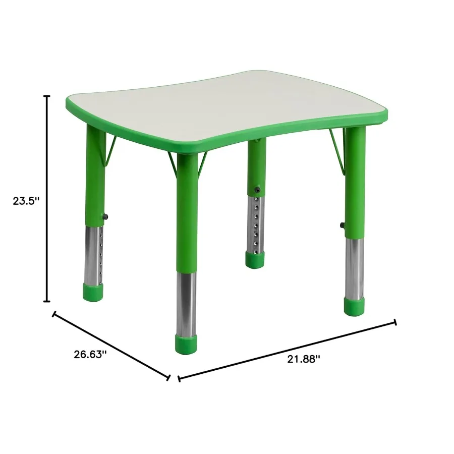 طاولة أنشطة قابلة للتعديل بارتفاع من البلاستيك الأخضر مقاس 21.875 × 26.625 لجلسلات علاج التعلم في الفصل الدراسي والاستخدام المنزلي وإضاءة متينة