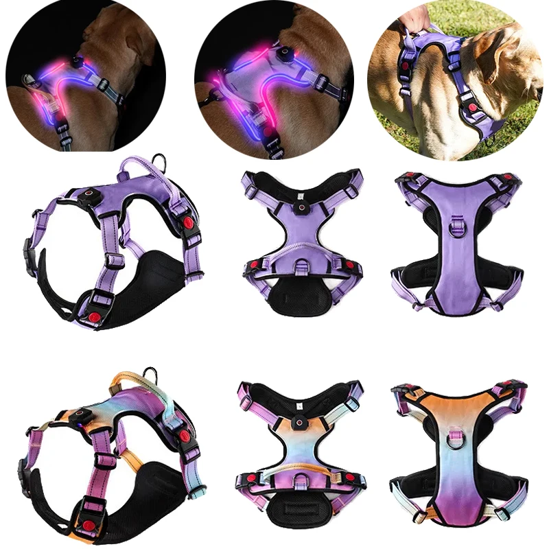 Luminous Dog Harness USB Rechargeable LED Light Night Safety Pet Dog Chest Strap Glowing Harness for Small Medium Large Dogs