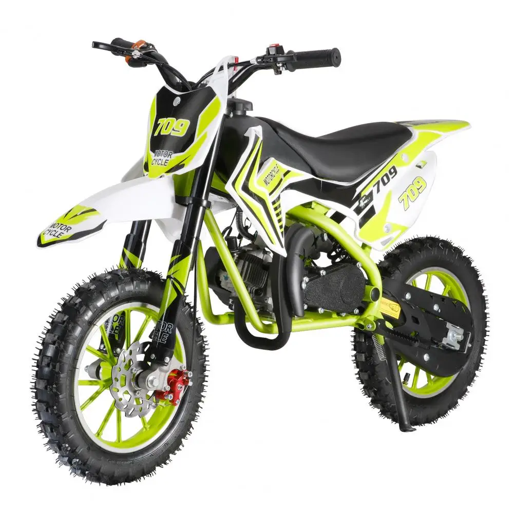 Kids Gas Motorcycle, Ergonomic Handle 49cc 2-Stroke Kids Dirt Bike, Mini Off-road Motorcycle With Front Rear Disc Brakes (Green)