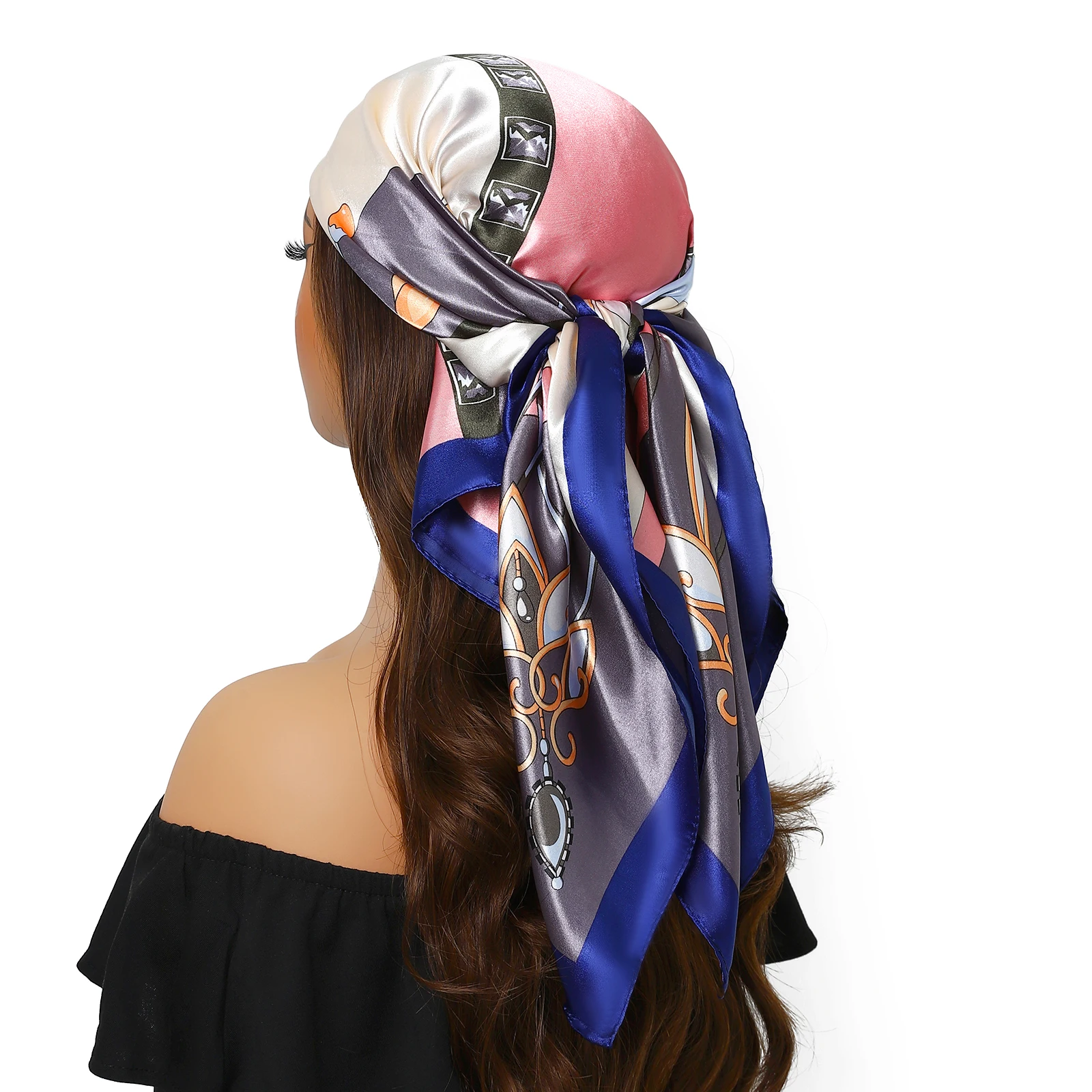 Syal sutra persegi musim panas merek mewah 90X90CM mode selendang Satin Foulard kepala rambut wanita bandana foulard pareo muffler