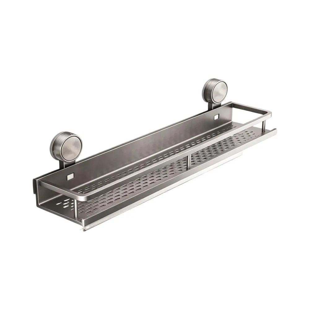 Suction Cup Mirror Shelf 60x12x4cm Space Aluminum for Smooth Surfaces Glass Marble Metal No Drill Installation