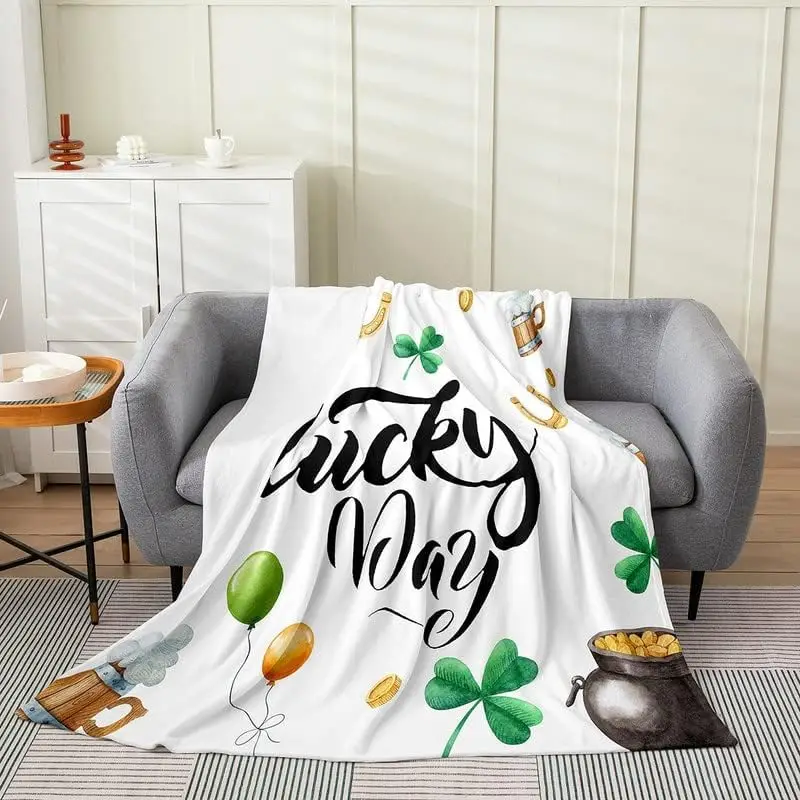 Easter Flannel Fleece Throw Blanket for Sofa Couch Kids Easter Day All Season Bed Blanket Room Decorative Lucky Day