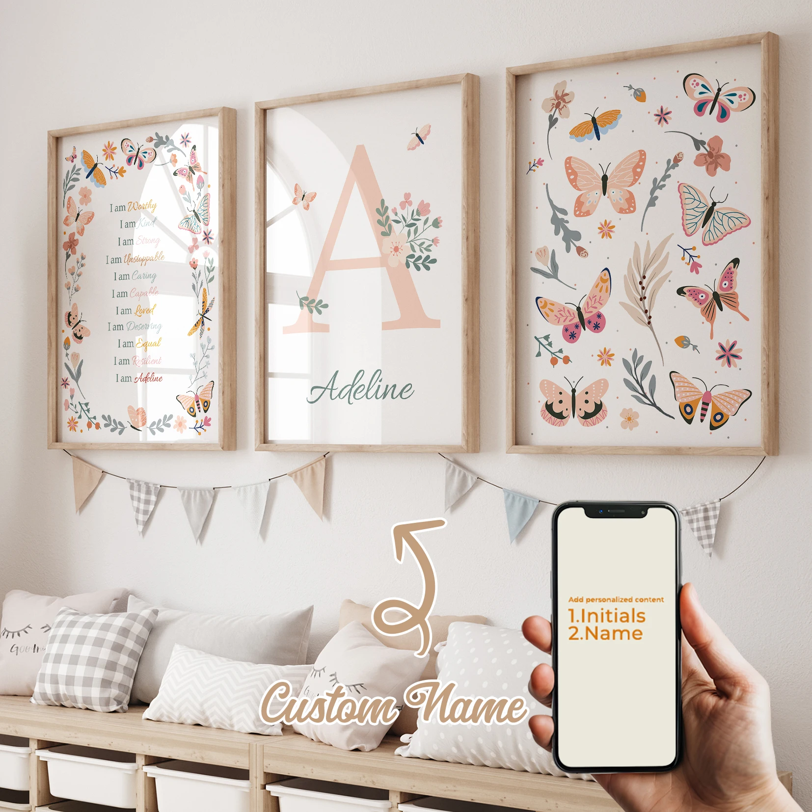 

Modern Personalized Name Custom 11 Self Quotes Butterfly Wall Art Print Canvas Painting Poster Picture For Kids Room Home Decor