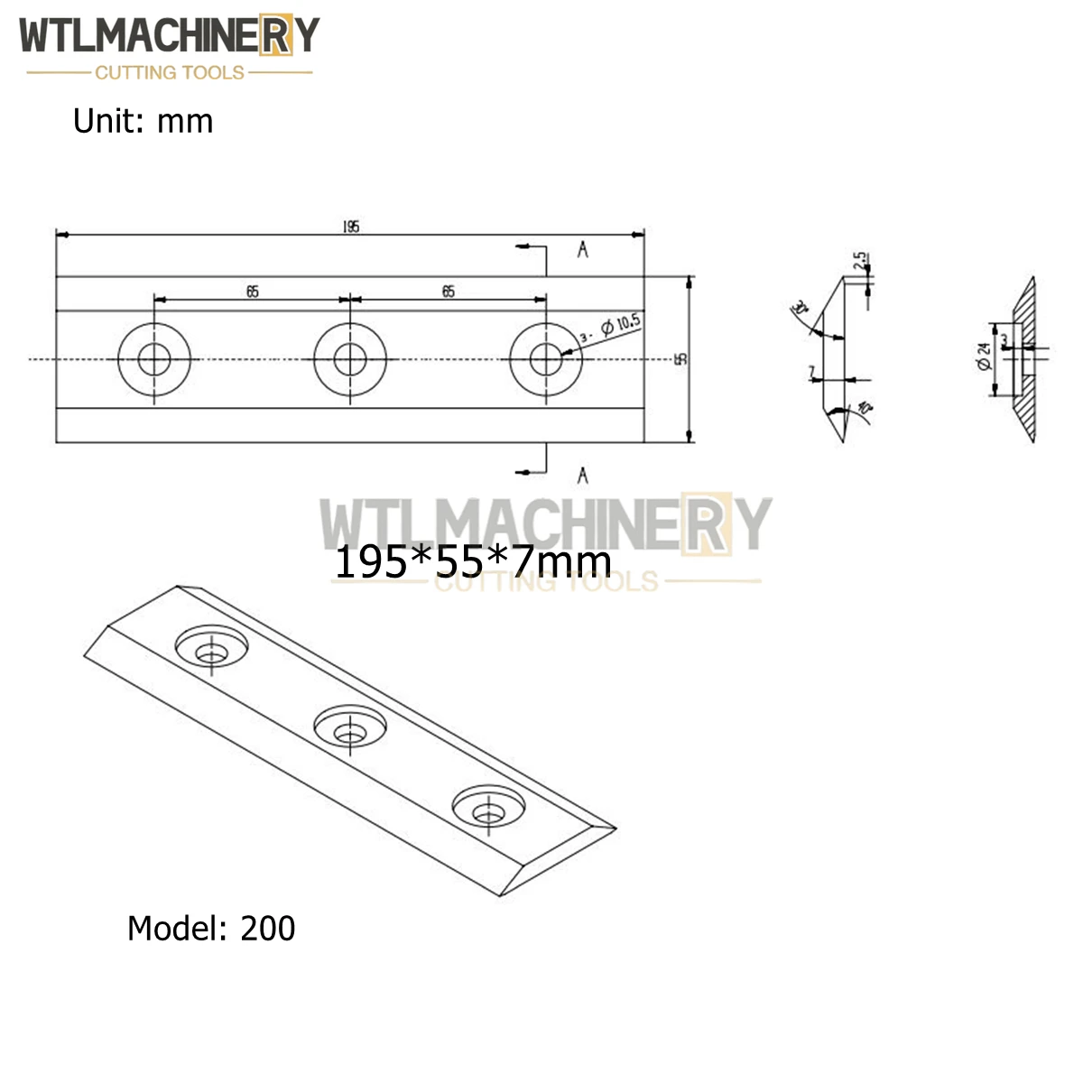 2Pcs Model 200 Wood Chipper Blade 195x55x7mm Garden Chippers SKD-11 Wood Shredder Machinery