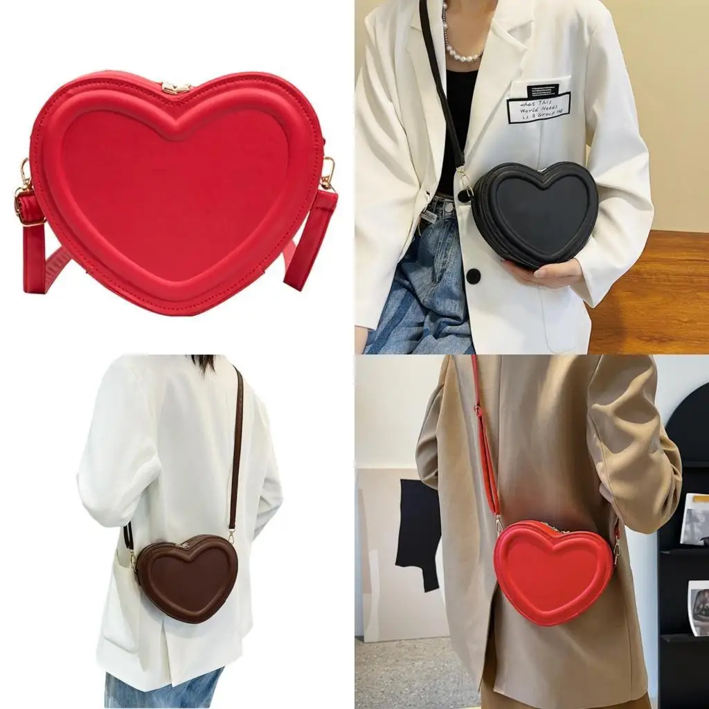 

D46D Women PU Leather Shoulder Bag Heart Crossbody Bag Small Bag Fashion Handbag Change Purse for Daily