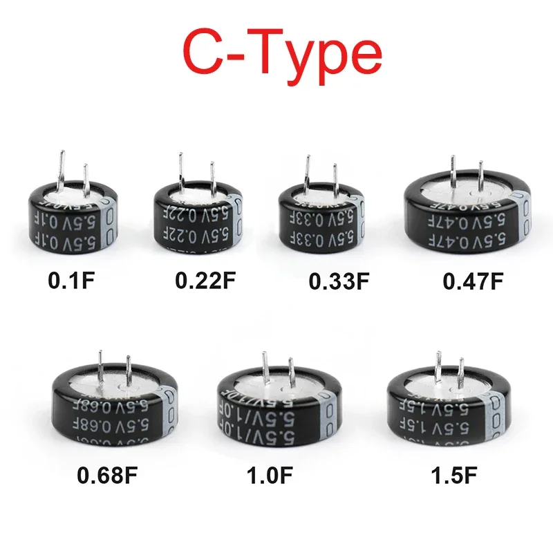 20PCS Super Capacitor 5.5V Farad Capacitor 0.1F 0.22F 0.33F 0.47F 0.68F 1F 1.5F 4.0F V-type C-type H-type Button Capacitor