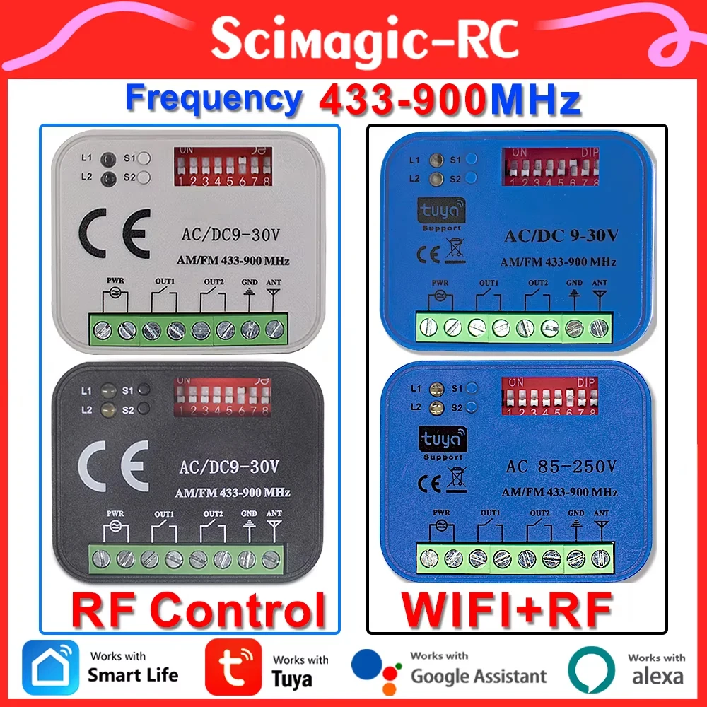 433-900Mhz Tuya Wifi En Rf-Besturingsschakelaar Ac/Dc 9-30V /85-250V 2ch Garage Smart Home-Ontvanger Voor Slim Leven Alexa Google Home