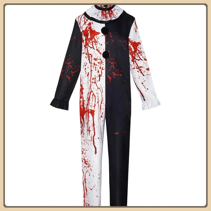

ABC123Bloody Clown Cosplay Costume Black White Onesie + Blood Stain Mask High Quality Comic Con//Stage Anime Clothes (x,3;b'2.