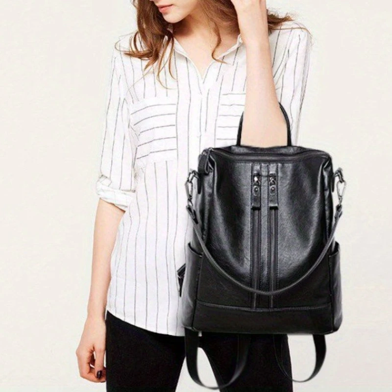 Модные кожаные женские сумки, однотонный простой повседневный рюкзак, сумка большой вместимости в студенческом стиле