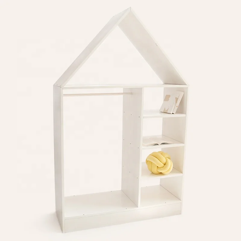 Factory Hot Sale Display Detachable House-shape Coat Hangers Clothes Storage Rack Wooden Cabinet for Kids Bedroom image 3