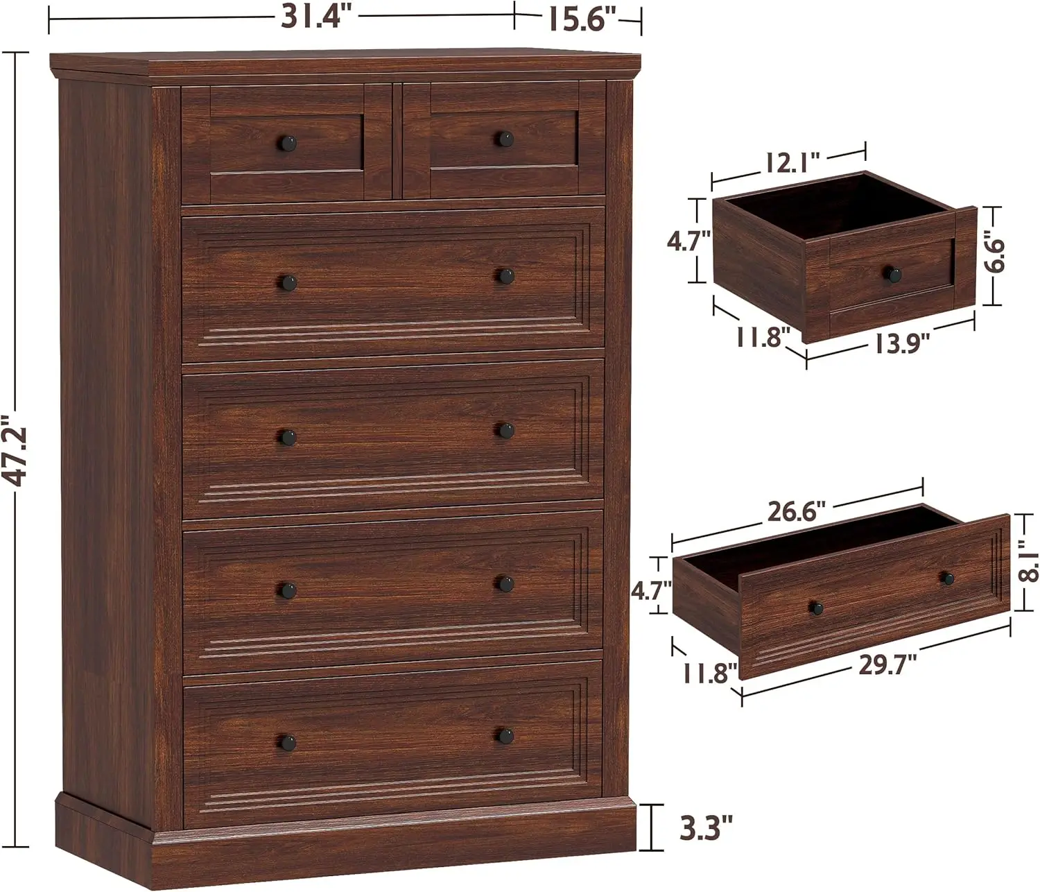 Farmhouse Dresser and Chests of Drawer, Tall Chest of Drawers for Bedroom, Living Room