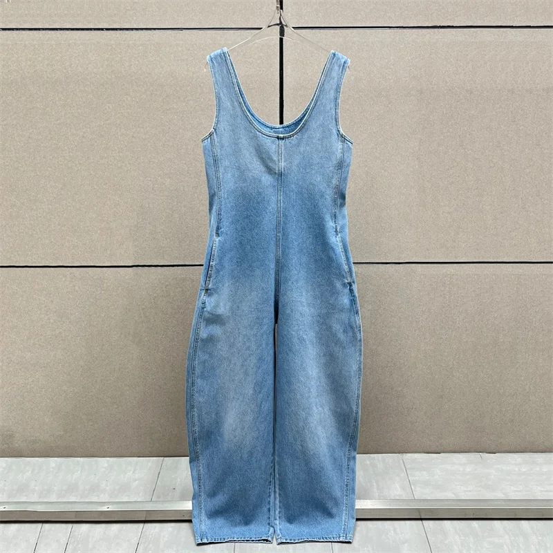 

Women's jumpsuit New high waisted slim straight leg pants for the summer of 2026 Retro pure cotton women's jeans Bodysuit women