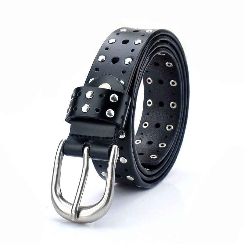 

Unisex Fashion Punk Rivet Studded Belt Cowhide Leather With Pin Buckle Hip-HopFashion Accessory For Jeans