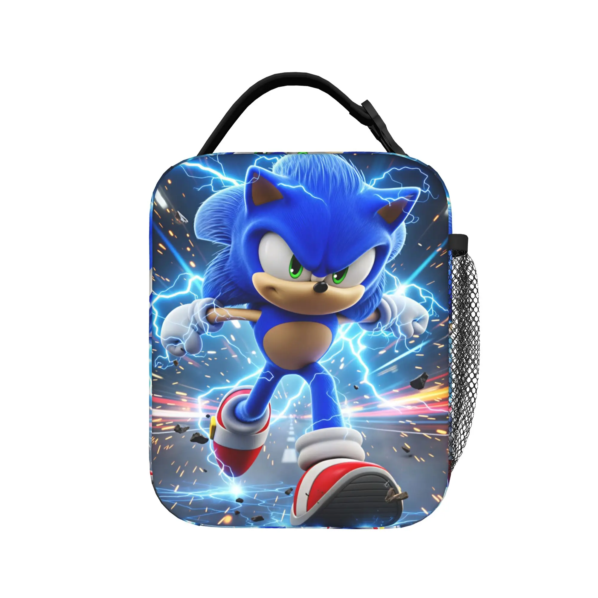 Sonics Cartoon Lunch Bag Game  Retro Lunch Box For Girls Picnic Convenient Cooler Bag Oxford Custom Thermal Tote Handbags