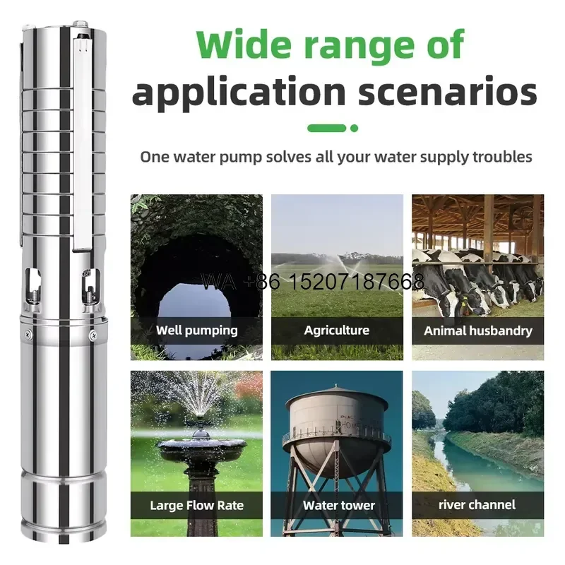 Wmwmnu Three Phase Motor Hybrid Power Submersible Pump Solar and AC Grid Dual Power for Farm Irrigation Deep Well Water