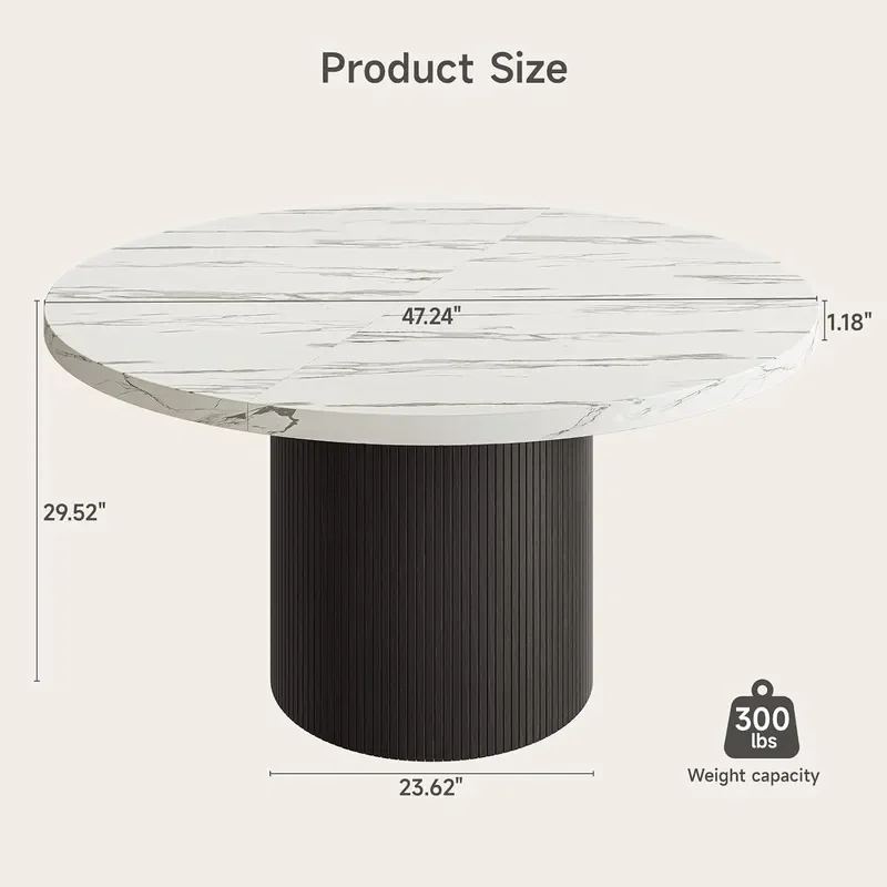 47 Inch Round Dining Table for 4-6 Marble Texture