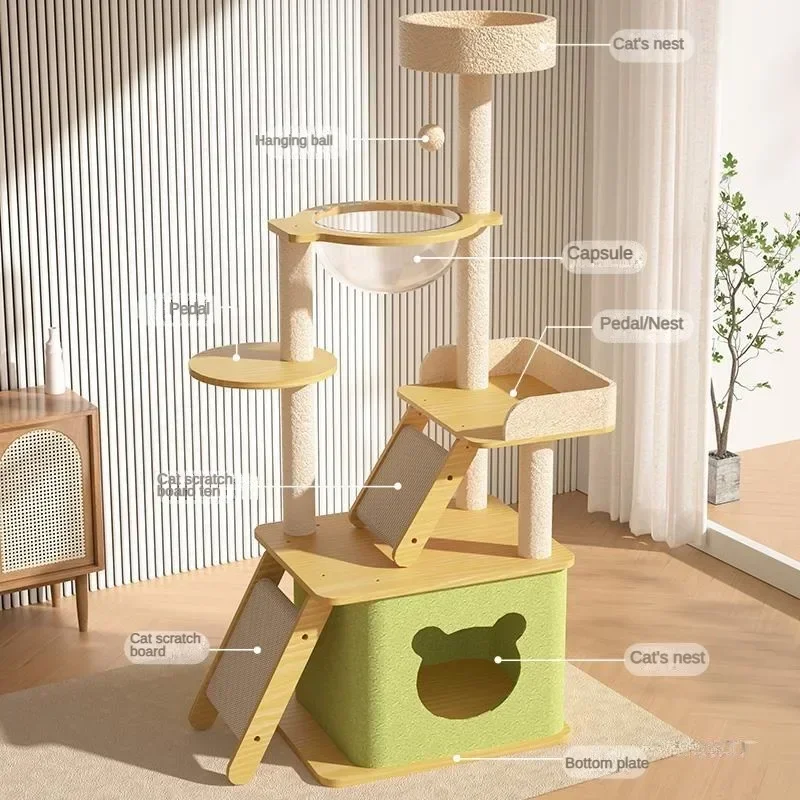 Multi Functional Cat Climbing Frame Cat Nest Integrated Large Spacecraft Sturdy Sisal Material Cat Scratching Board