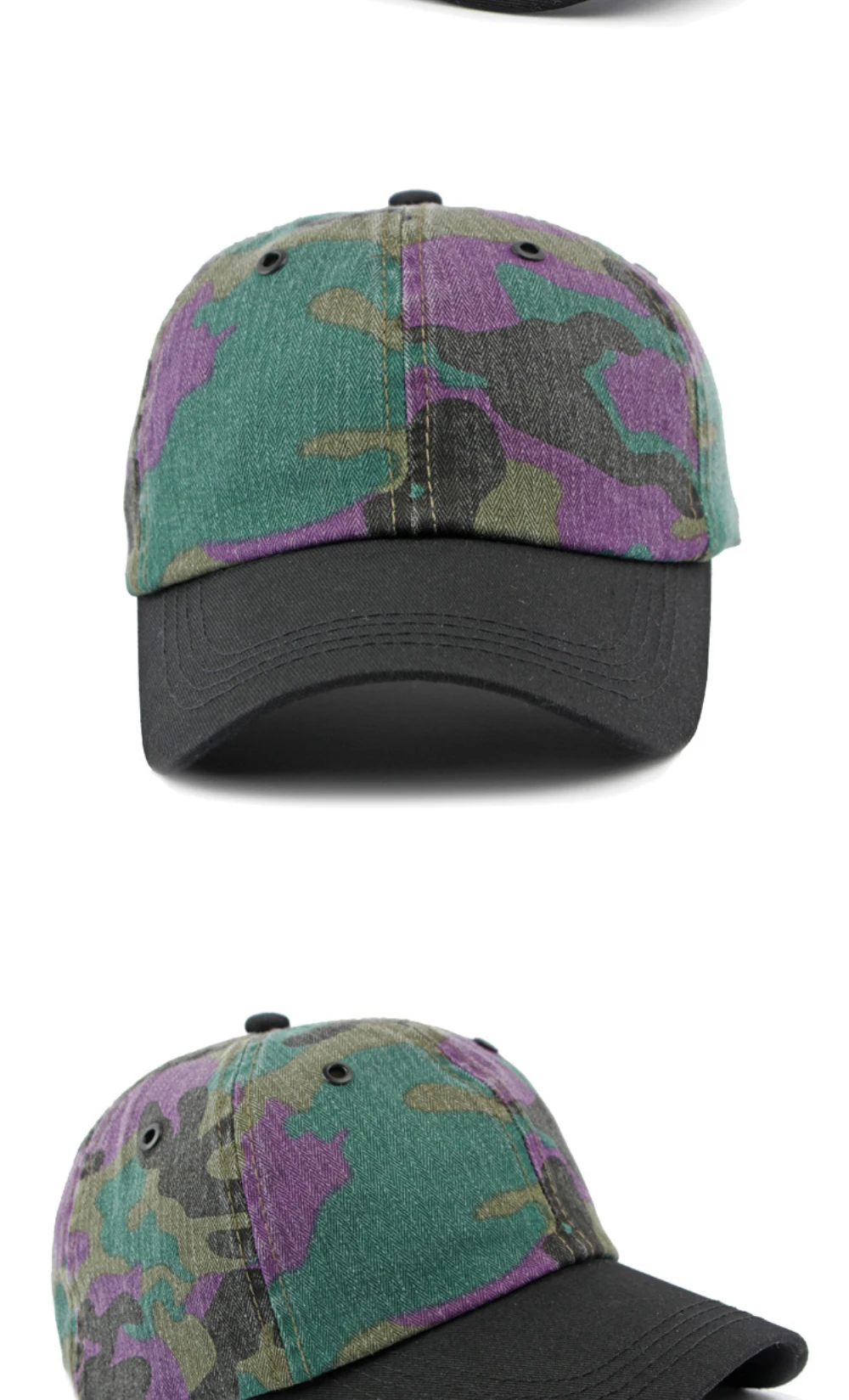 HT4350 Baseballkappe für Herren und Damen, Frühling und Sommer Sonnenkappe, Atmungsaktive Baumwolle, Tarnmuster Baseballmütze, Verstellbare Snapback-Kappe – Detail 6