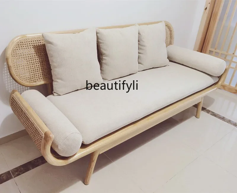 أريكة الروطان الخشبية الصلبة للسرير والإفطار لغرفة المعيشة كرسي الروطان نموذج غرفة مصمم أثاث إبداعي فاخر خفيف