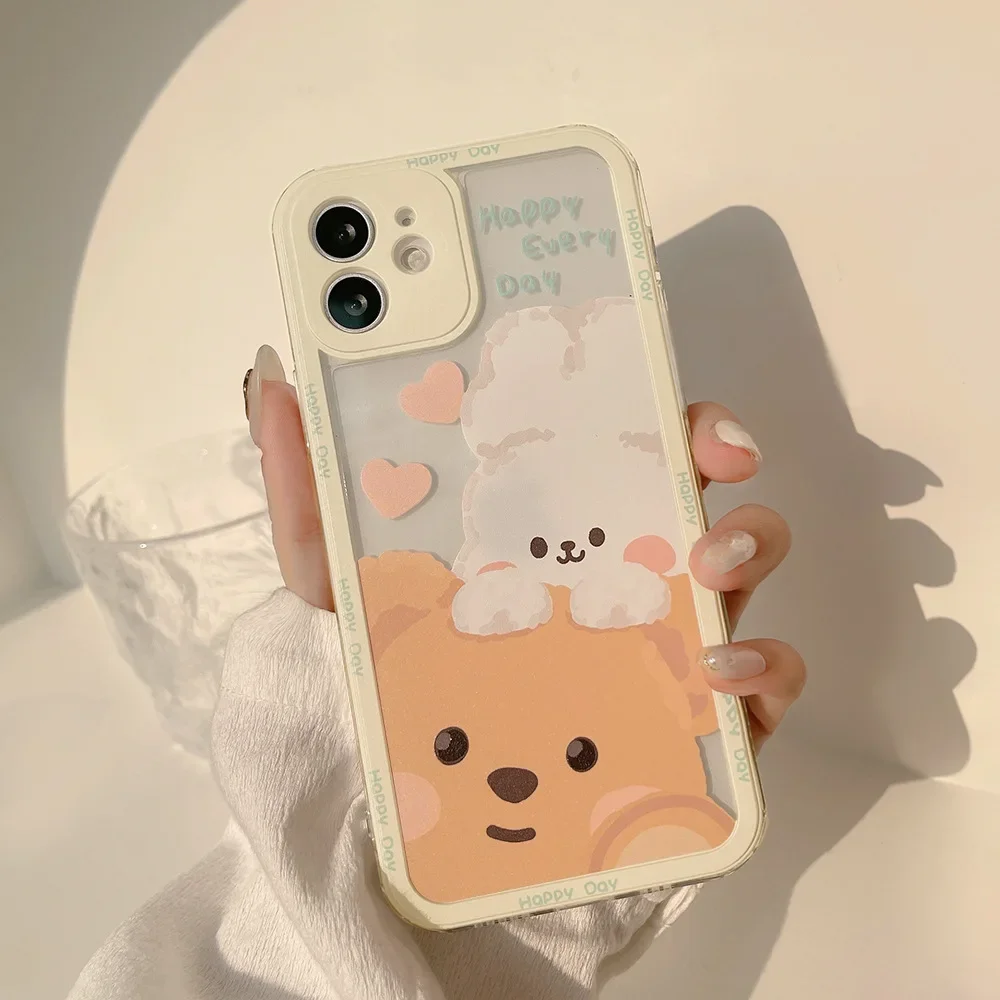 Retro smile Chocolate bear rabbit kawaii Japanese Phone Case For iPhone 15 14 13 11 12 Pro Max Xs Max XR 14 Plus case Cute Cover image 2