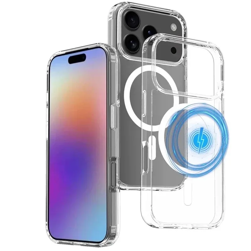 Transparent Acrylic Case for iPhone 17 Air 17 Pro Max Magnetic for Magsafe Wireless Charging Clear PC Cover for iPhone 17Pro