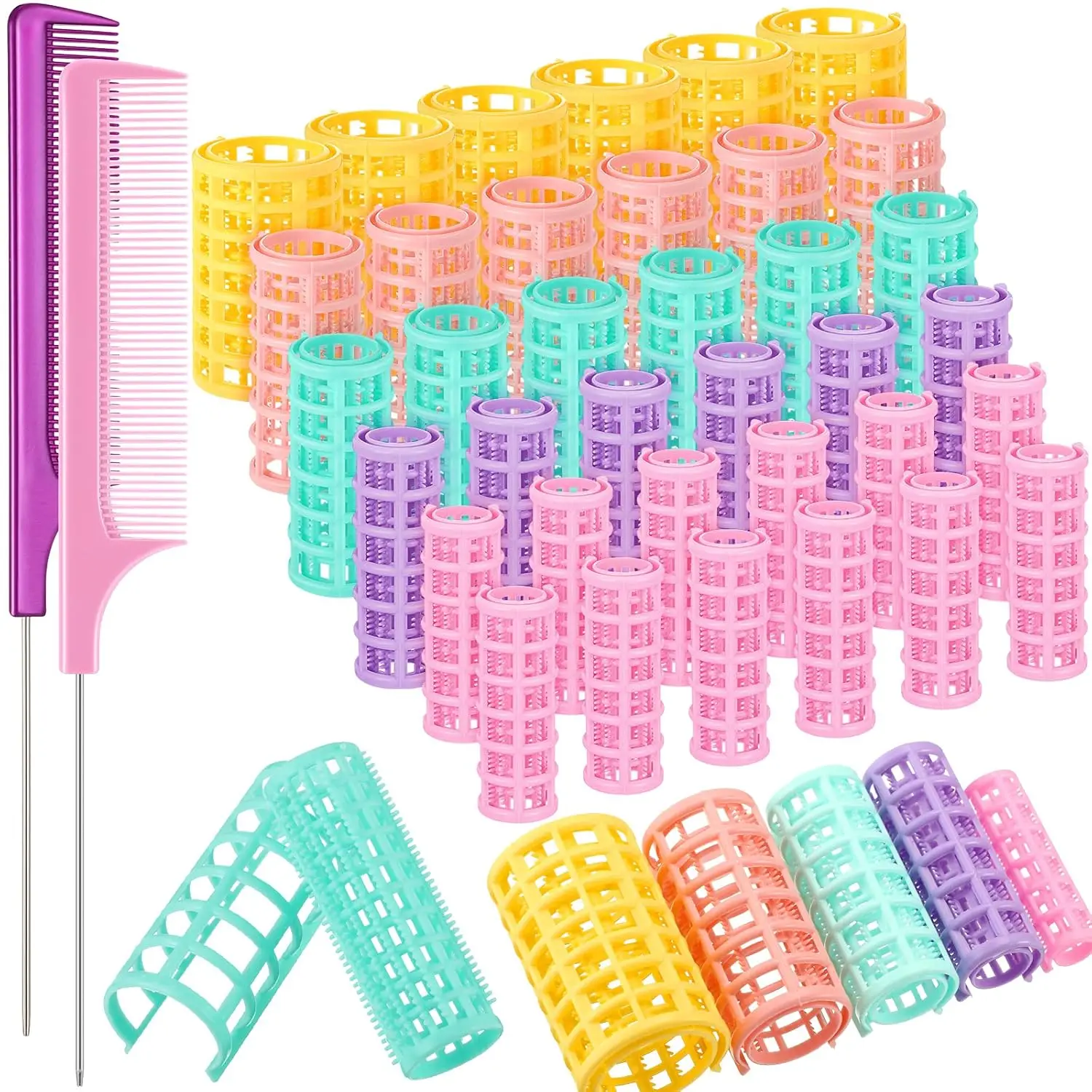 

36 Pcs 5-Size Self-Grip Hair Rollers with Steel Combs, No Heat Curlers for Short/Long Hair Styling