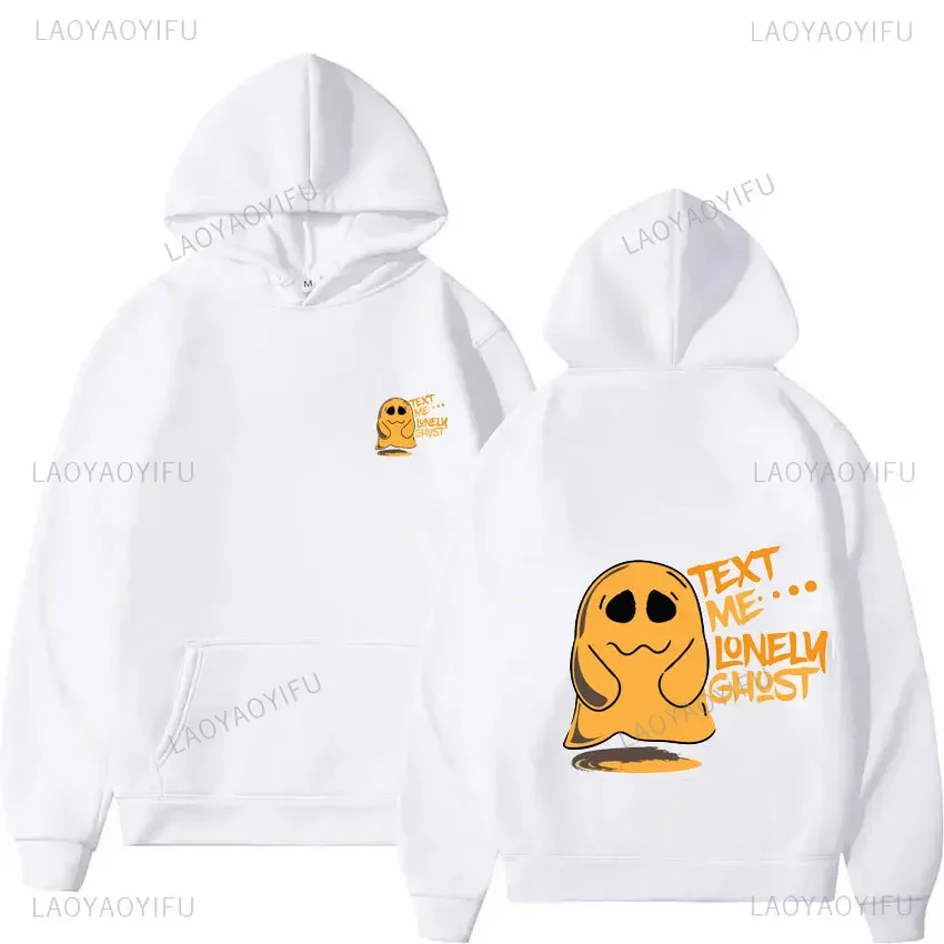 Kawaii Cartoon Lonely Ghost Text Me When You Get Home Hoodies Men Women Print Funny Vintage Hoodie Sweatshirts Unisex Tracksuit