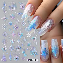 1pc 5D Dreamy Snowflake Nail Art Stickers Blue/Purple Winter Snowflake Star Laser Decals Rhinestone Foils Sliders Manicure Decor