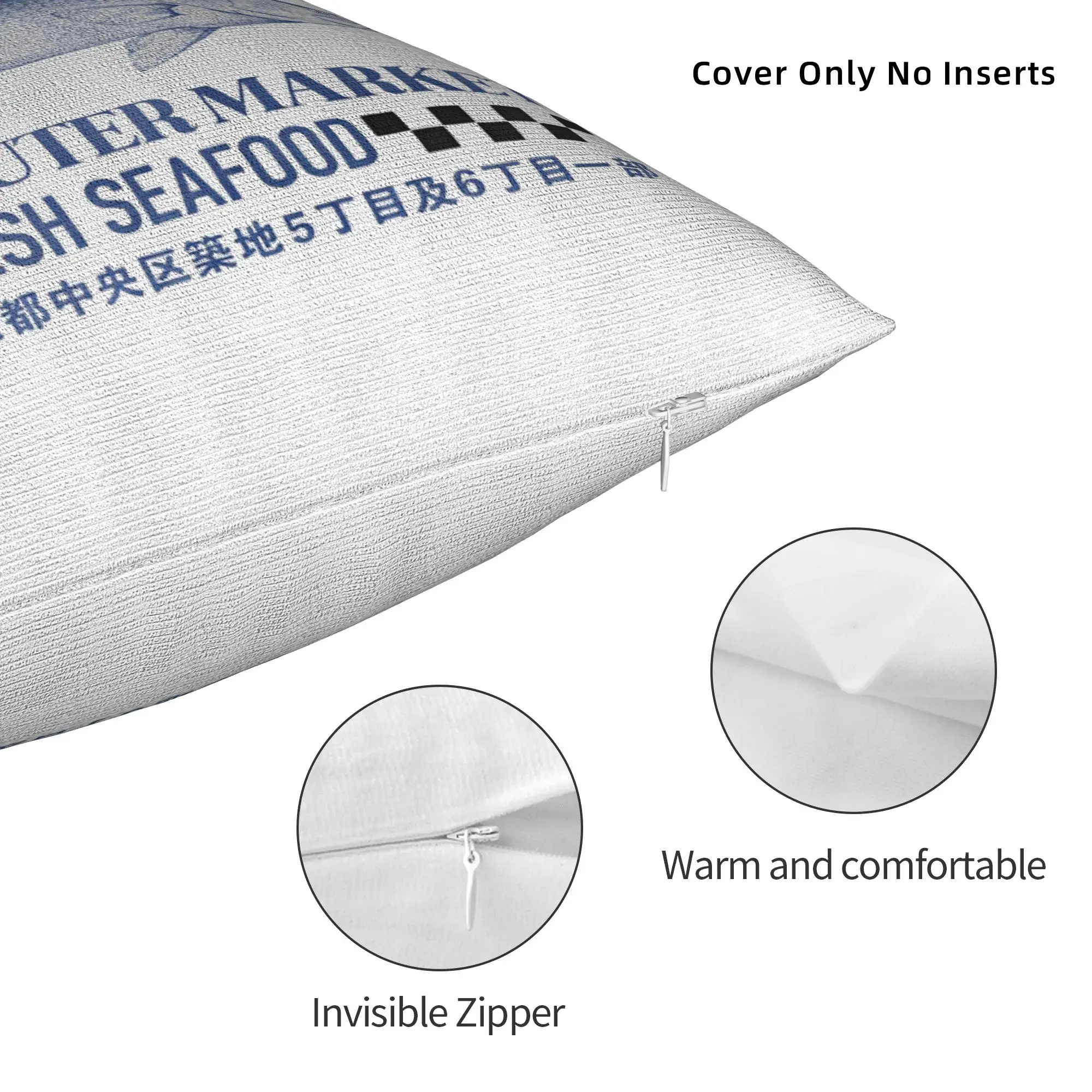 Japanese Fish Tsukiji Market Square Pillowcases Polyester Room Cushion Cover Cool Home Decoration Pillow Cover 45*45